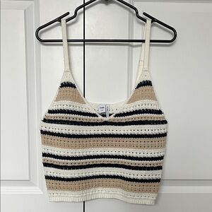Striped Crotchet Boho Knit Cropped Tank Top